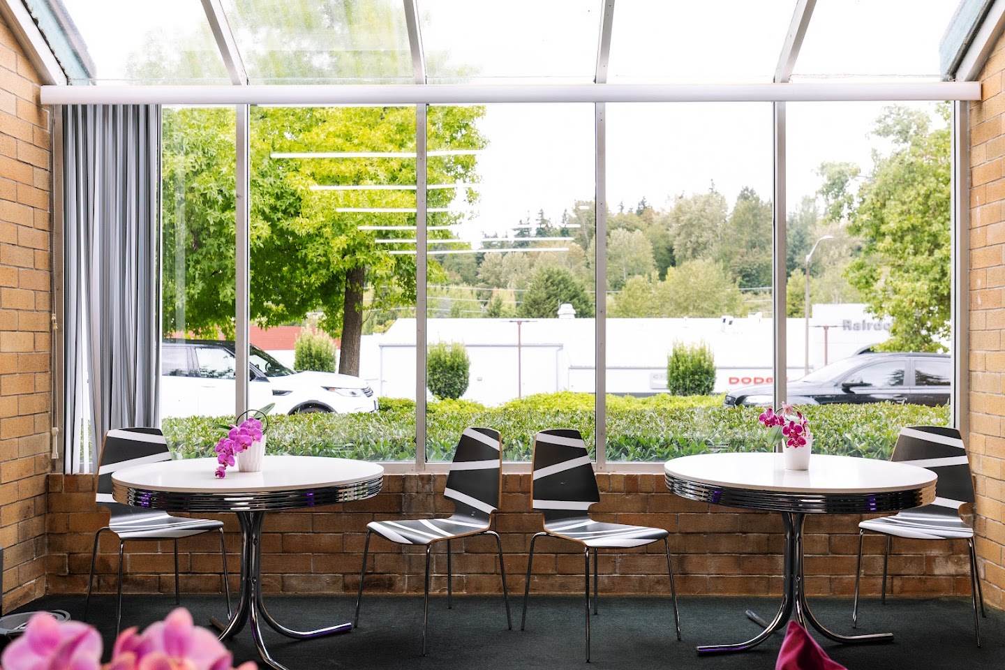 Café tables by the windows